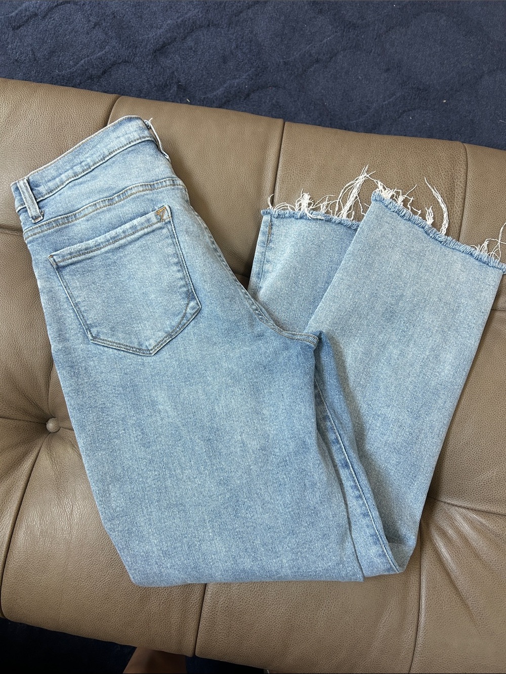 Kensie Light Blue Straight Leg Jeans with Frayed Hem